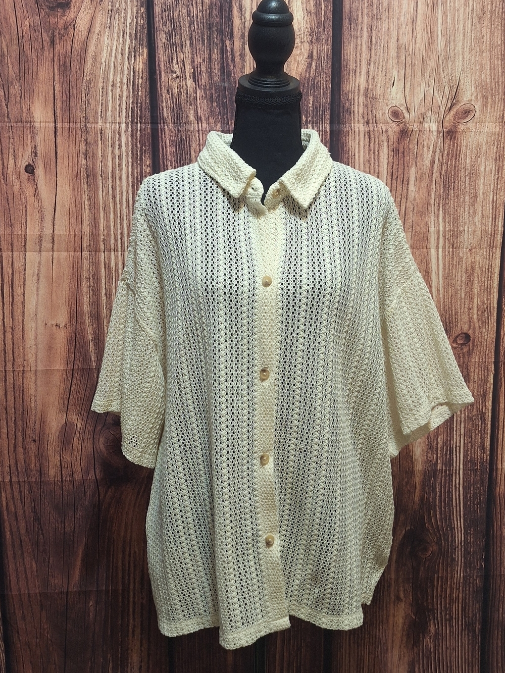 Billabong Cream Open-Knit Button Up Top Womens Size Large